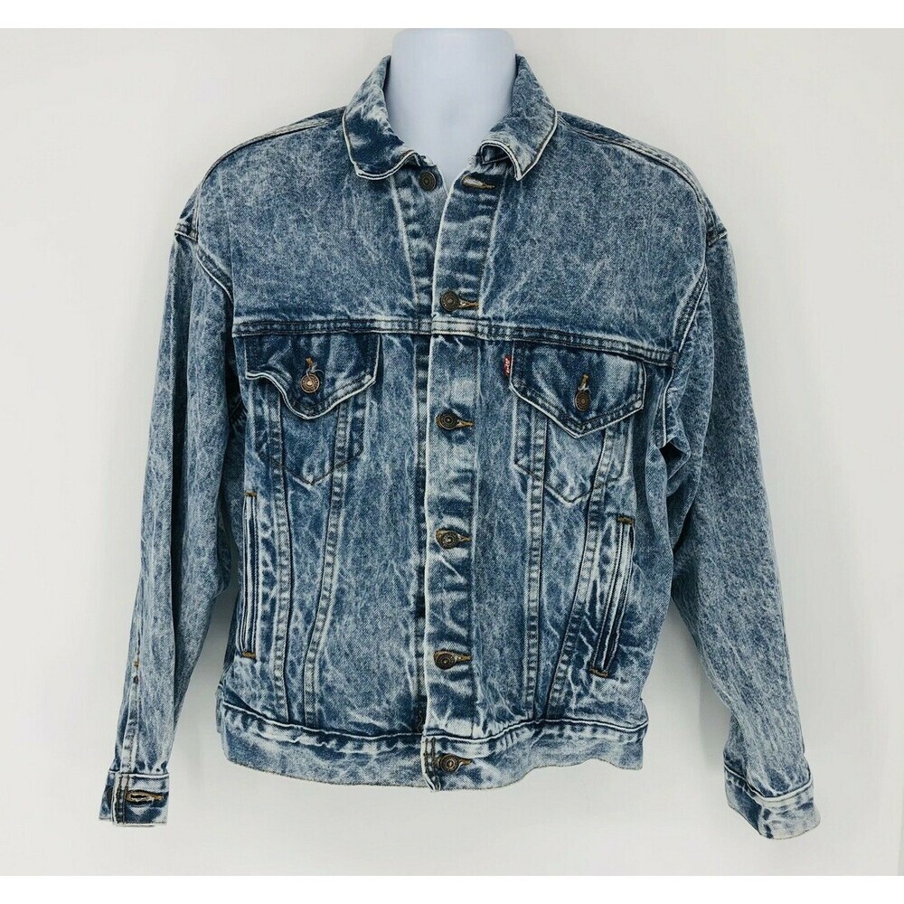 Vintage Levi's Blue Acid Wash Denim Trucker Jacket Made in USA Size Large
